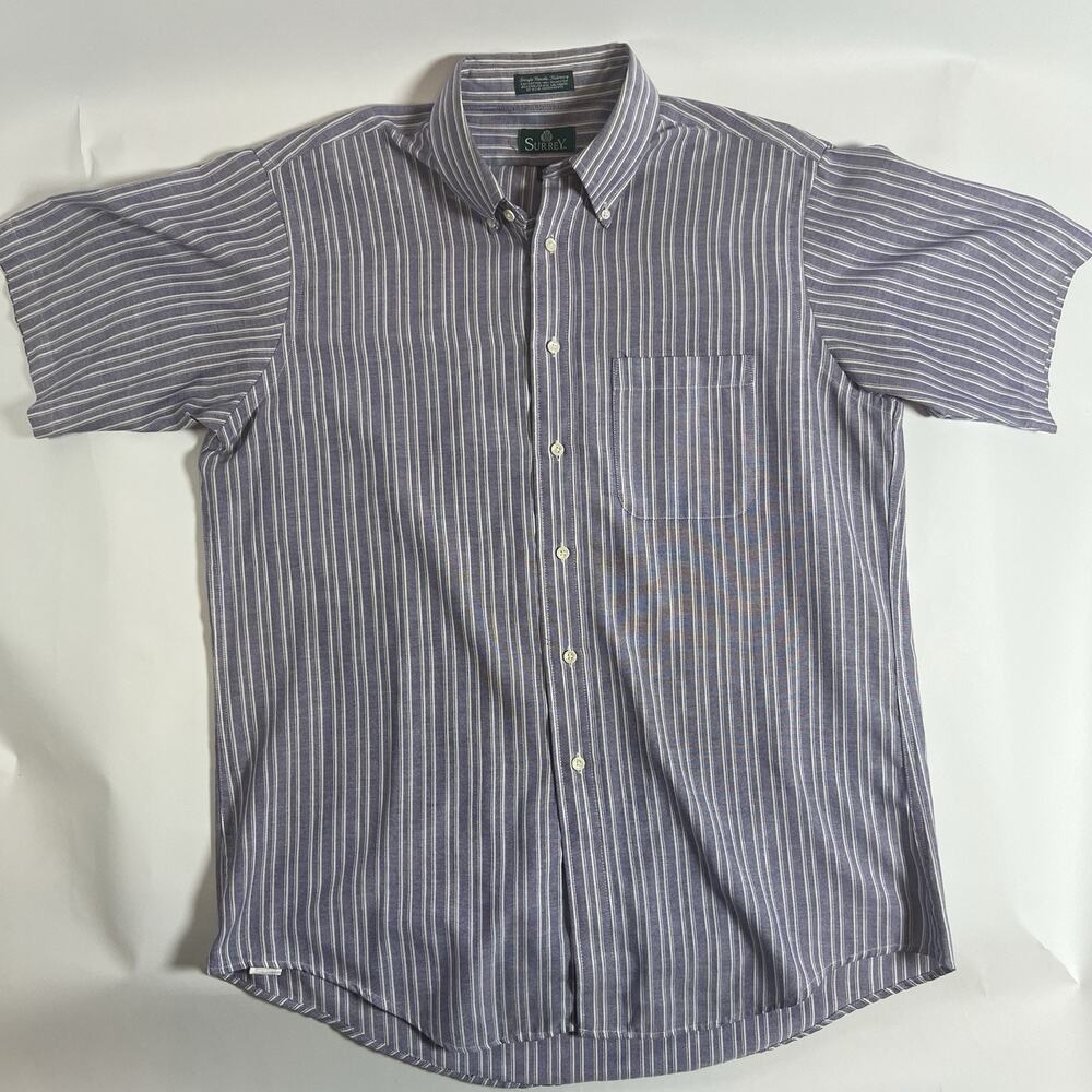 Surrey Men's Blue/White‎ Striped Button-Down Shirt SS Pockets 16 1/2